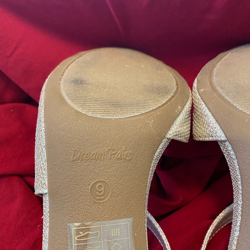 Dream Pairs Gold Strappy Open-Toe Heels. They are a size 9 and worn one time. - Picture 9 of 9